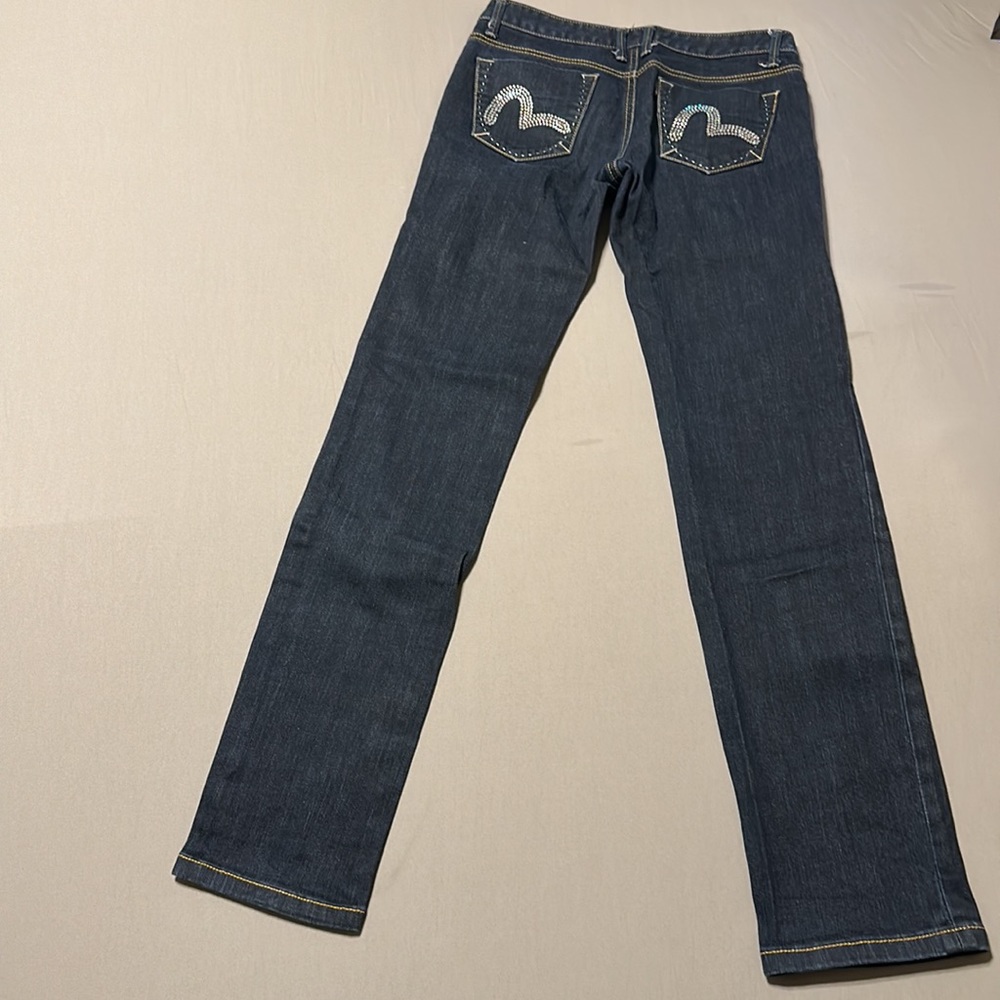 EVISU GENES WOMENS JEANS SIZE 27 WITH RHINESTONE DECOR